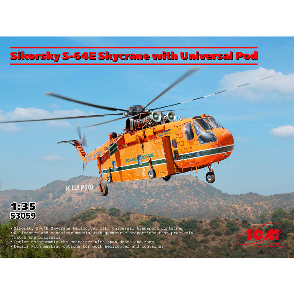 ICM 53058 Sikorsky S-64E Skycrane Firefighting Helicopter w/Pod 1:35 Model Kit