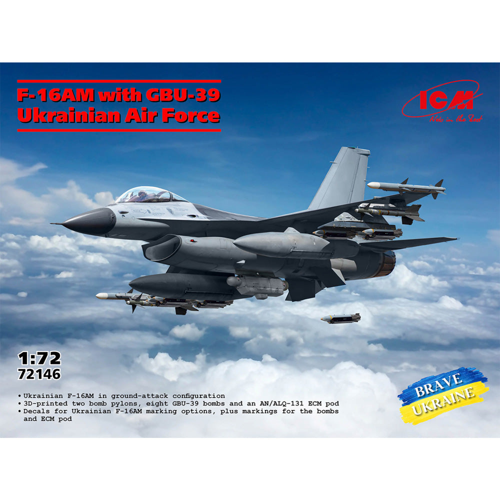ICM 72146 F-16AM with GBU-39 Bombs Ukrainian Air Force 1:72 Model Kit