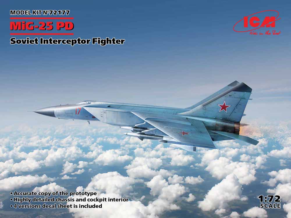 ICM 72177 Mikoyan MiG-25PD Soviet Training Aircraft 1:72 Aircraft Model Kit