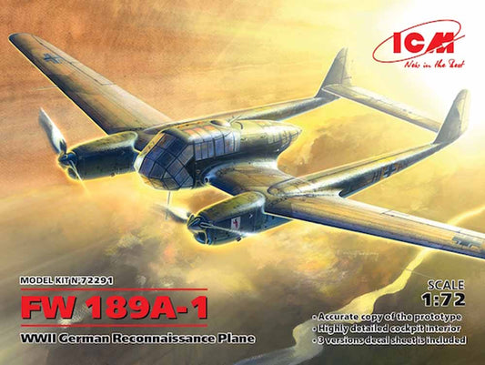 ICM 72291 Focke-Wulf Fw-189A-1 WWII German Recon Plane 1:72 Aircraft Model Kit