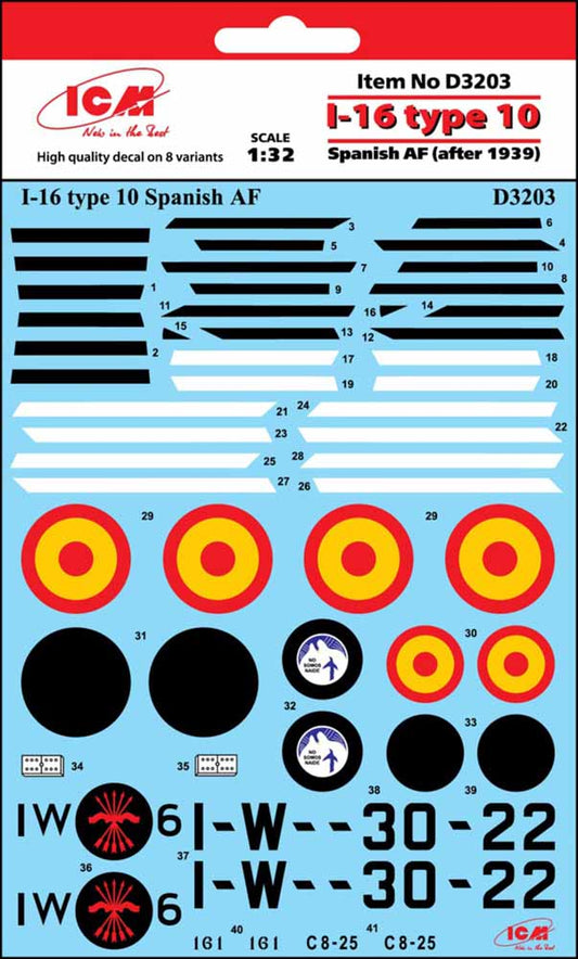 ICM D32003 Polikarpov I-16 Type 10 Spanish AF 1:32 Aircraft decals (military)