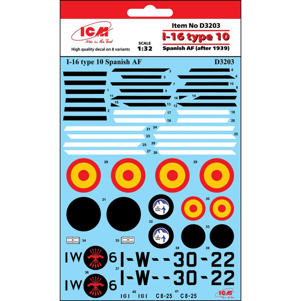 ICM D3203 I-16 Type 10 Spanish AF (Post 1939) 1:32 Decal Set