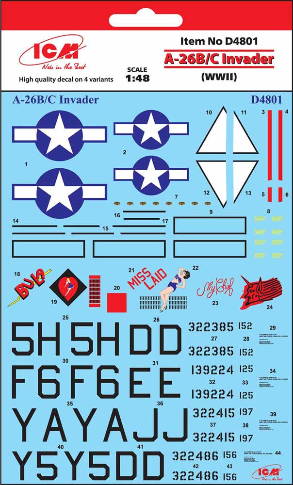 ICM D48001 Douglas A-26B/C Invader Laid 'Bula' 1:48 Aircraft decals (military)