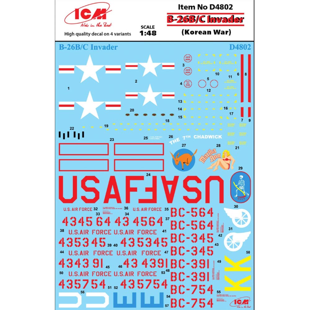 ICM D48002 Douglas B-26B/C Invader 1:48 Aircraft decals (military)