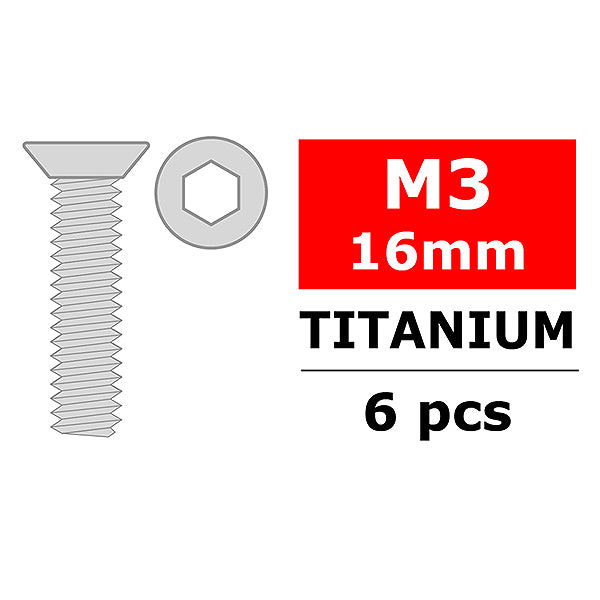Corally Titanium Screws M3 X 16mm Hex Flat Head 6pc C-3022-30-16