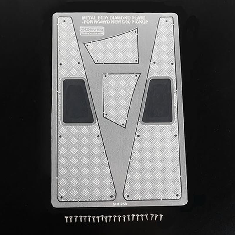 RC4WD Steel Front Side Hood Diamond Plates for RC4WD Gelande II 2015 Land Rover Defender D90 (Pick-U