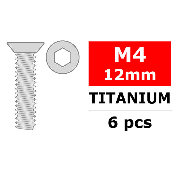 Corally Titanium Screws M4 X 12mm Hex Flat Head 6pc C-3022-40-12