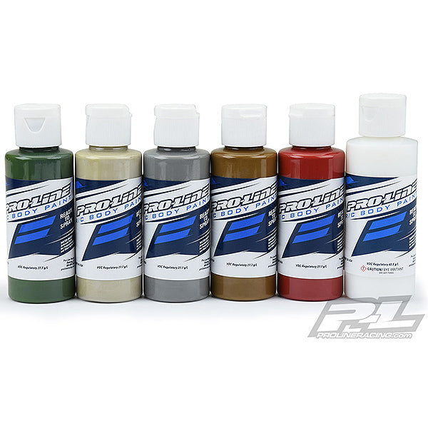 Proline RC Body Paint Military Colour Set (Green/Sand/Grey/Earth/Mars/Clear) PL6323-04