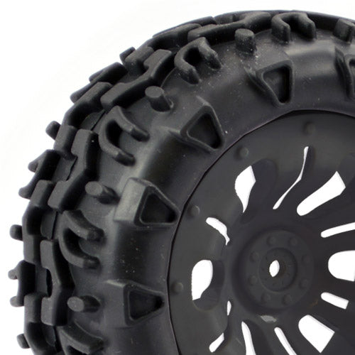 Fastrax 1:10 Klaxon Truck Tyre Mounted On 12-Spoke (12mm Hex) Black FAST0068B