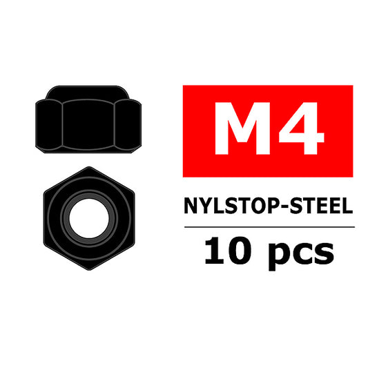 Corally Steel Nylstop Nut M4 Black Coated 10pcs C-3101-40-6