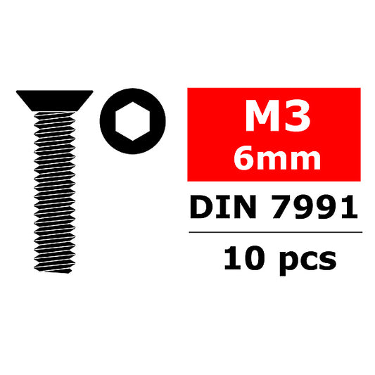 Corally Steel Screws M3 X 6mm Hex Flat Head 10pcs C-3002-30-06