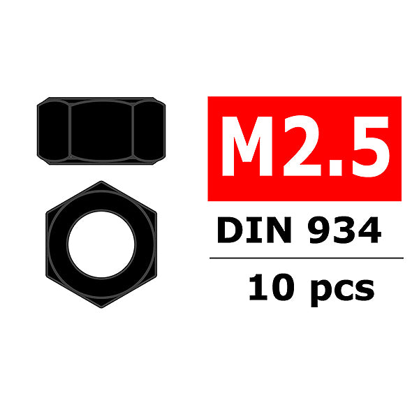Corally Steel Nut M2,5 Black Coated 10pcs C-3103-25-6