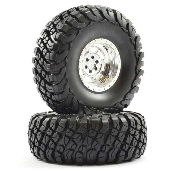 FTX Mauler 2.2" All Terrain Tyres Pre-Glued On Chrome Wheel (2) FTX8766C