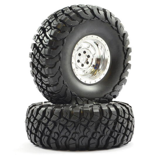 FTX Mauler 2.2" All Terrain Tyres Pre-Glued On Chrome Wheel (2) FTX8766C
