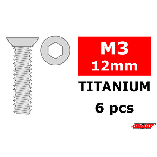 Corally Titanium Screws M3 X 12 mm Hex Flat Head 6pc C-3022-30-12