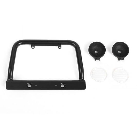 RC4WD Steel Push Bar Front Bumper w/Clear Flood Lights for RC4WD Gelande II 2015 Land Rover Defende