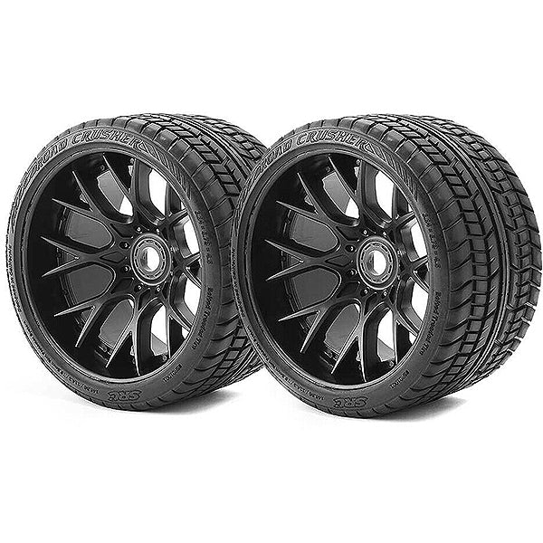 Sweep Road Crusher Belted Tyre Black 17mm Wheels 1/2" Offset SRC1001B