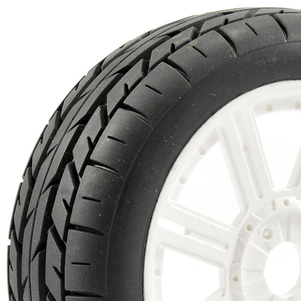 Fastrax 1:8 Eagle Tread Mounted On 8-Spoke White (Pr) FAST1015W