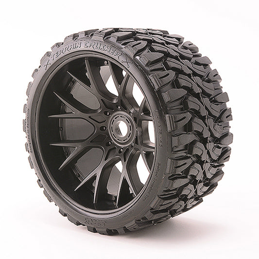 Sweep Terrain Crusher Belted Tyre Black 17mm Wheels 1/2 Offs SRC1002B