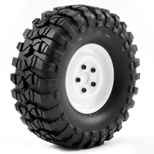 FTX Outback Pre-Mounted Steel Look Lug/Tyre (2) - White FTX8172W