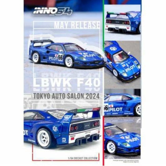 Inno64 2024 LBWK Ferrari F40 Tokyo Salon Blue 1:64 Diecast Car