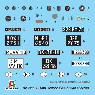 Italeri 3668 Alfa Romeo Giulia 1600 Spider 1:24 Model Kit