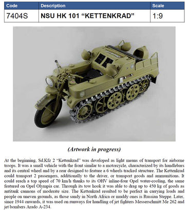 ITALERI 7404 NSU HK 101 Kettenkrad 1:9 Bike Model Kit