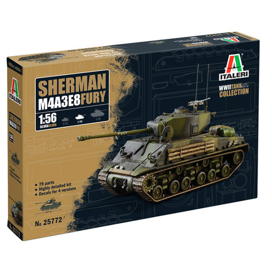 Italeri W25772 M4A3E8 Sherman Fury WWII Tank Collection 1:56 Model Kit