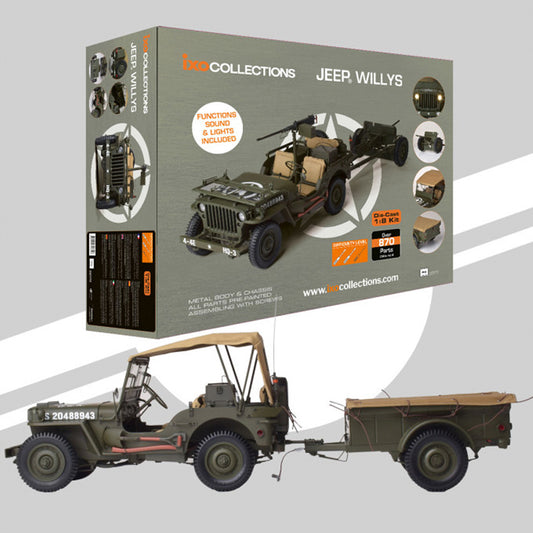 IXO Full Kit: Willys Jeep & Trailer 1:8 Metal Model Kit