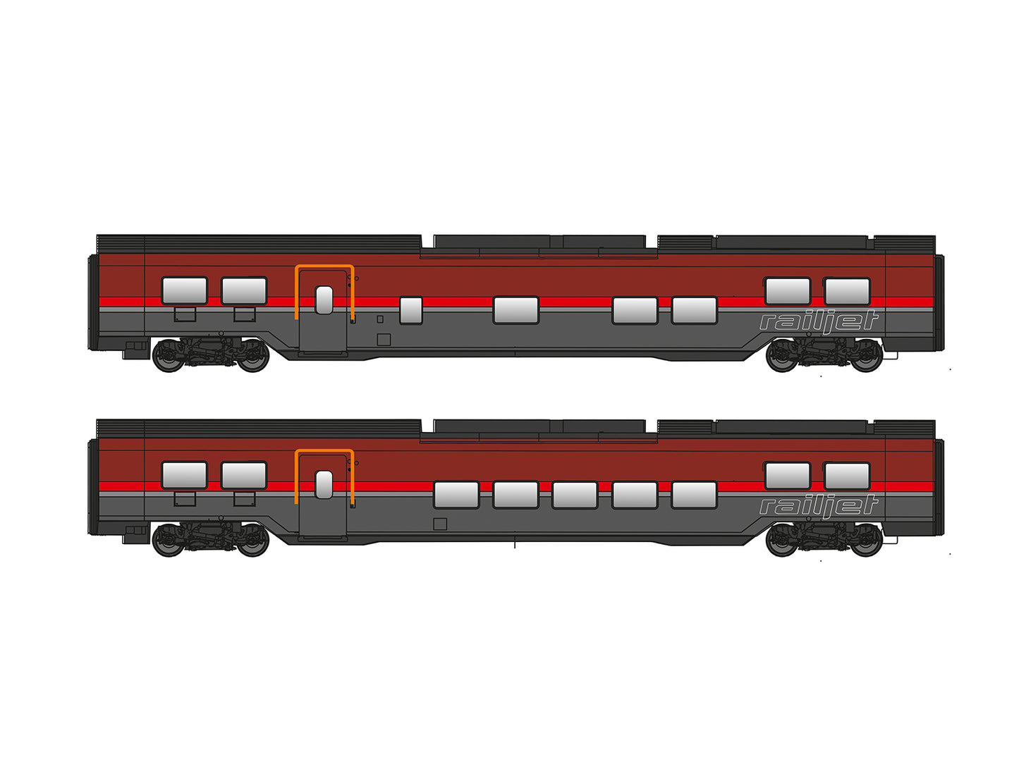 Jagerndorfer OBB Railjet II Coach Set (2) VI (~AC) JC11211 HO Gauge