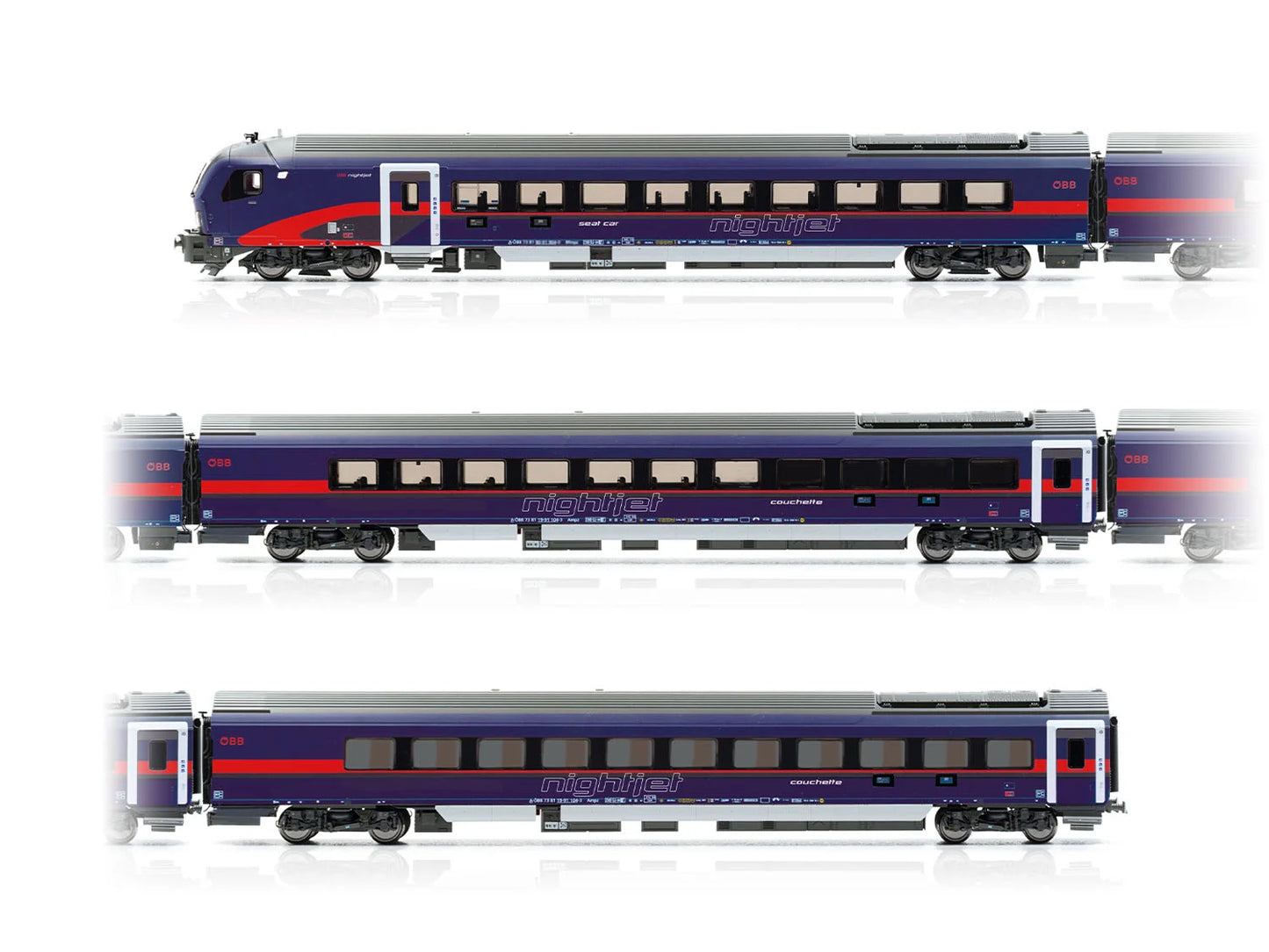 Jagerndorfer OBB Nightjet Coach Set (3) VI (~AC-Sound) JC12312 HO Gauge