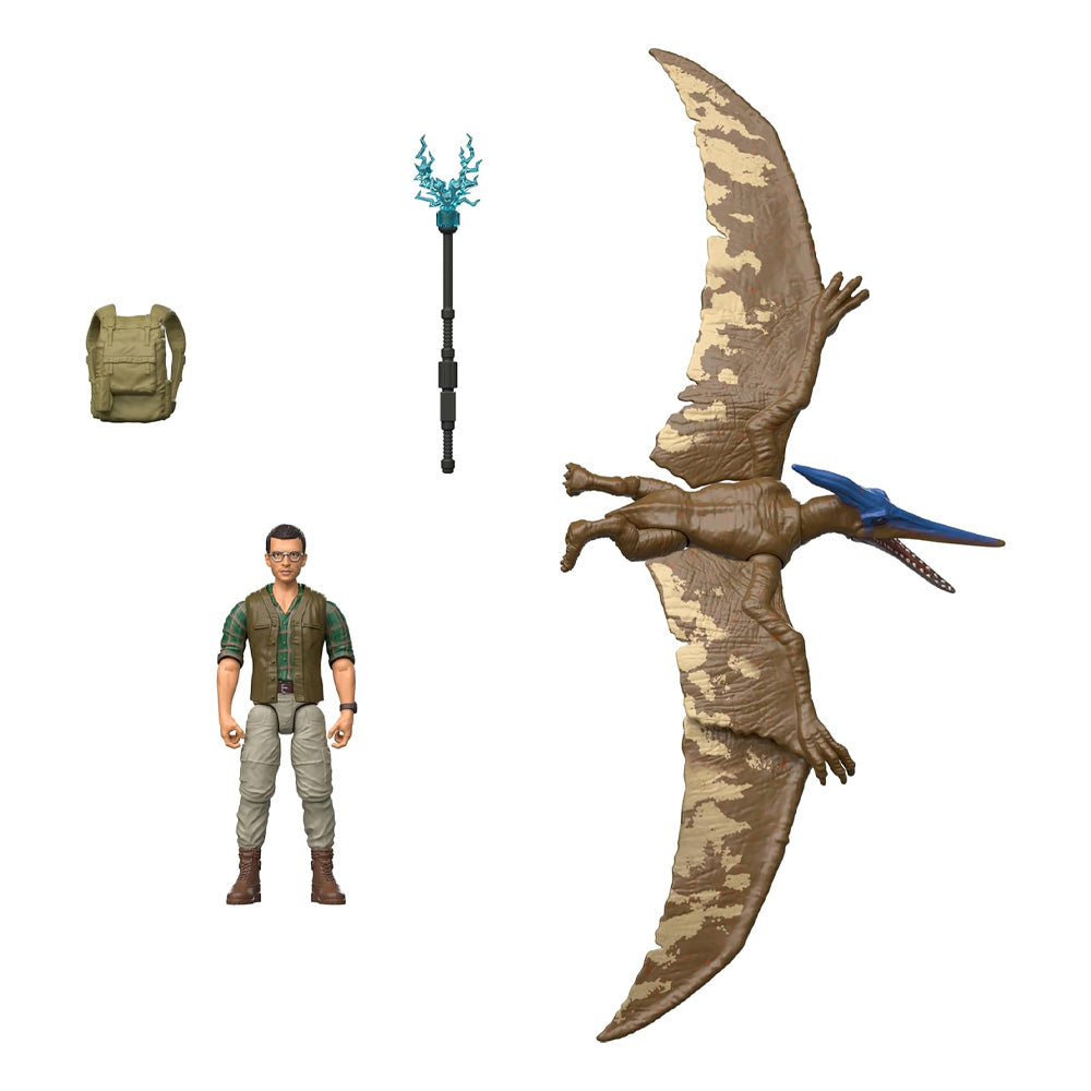 Jurassic World Rebirth: Dr. Henry Loomis & Pteranodon Dinosaur Toy Mattel JGB83