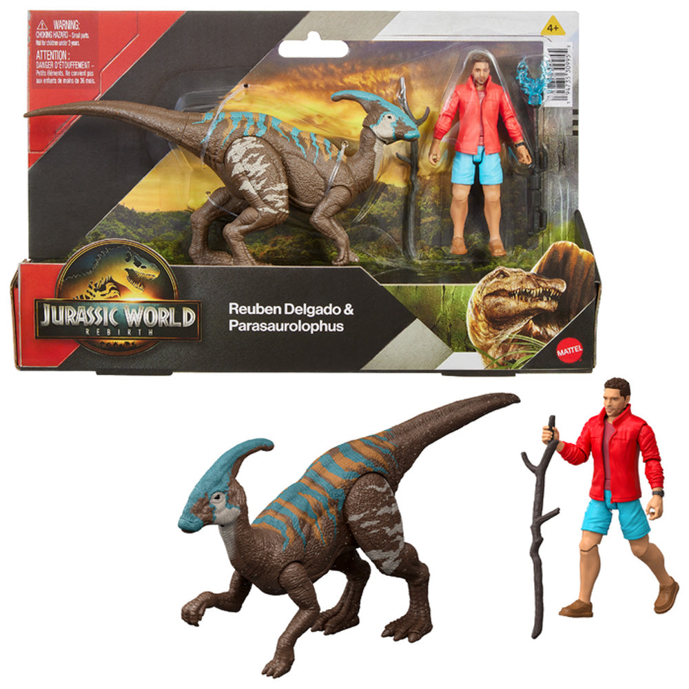 Jurassic World Rebirth: Reuben Delgado & Parasaurolophus Dinosaur Mattel JGB86