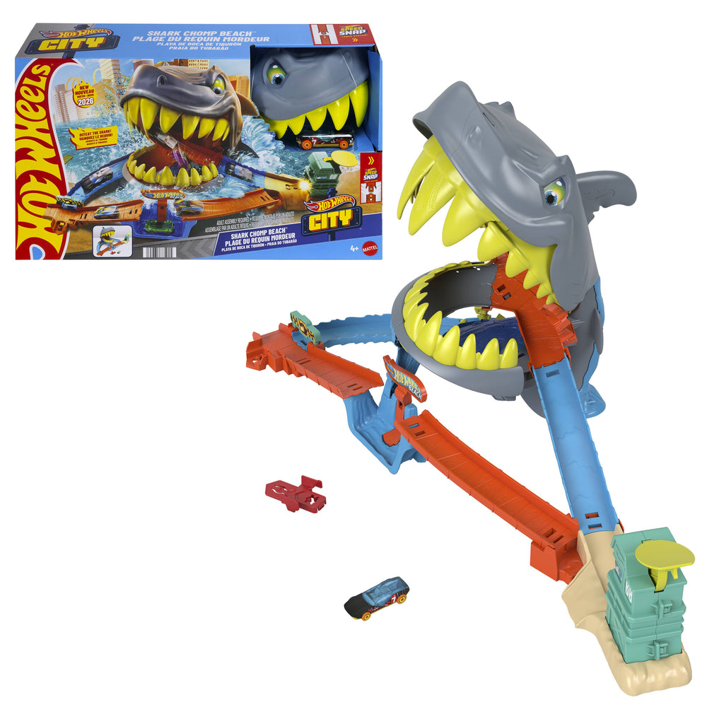 Hot Wheels City SharkChomp Beach Playset w/1:64 Die-Cast Car Age 4+ Mattel JHL96