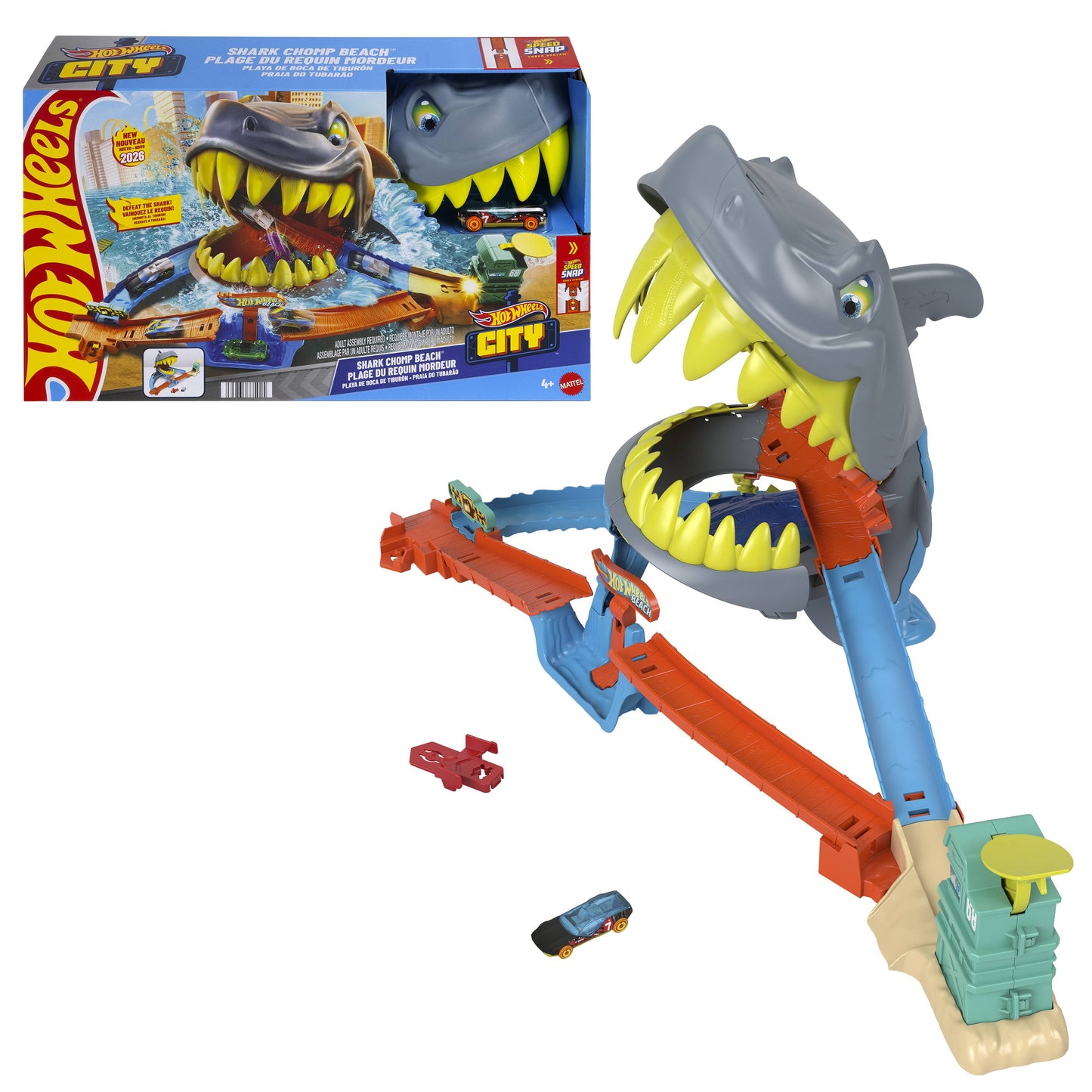 Hot Wheels City SharkChomp Beach Playset w/1:64 Die-Cast Car Age 4+ Mattel JHL96