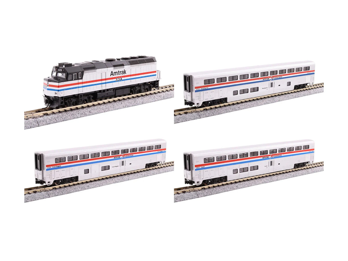 Kato F40PH Superliner I Amtrak PhIII Train Pack (DCC-Sound) K106-3530-S N Gauge