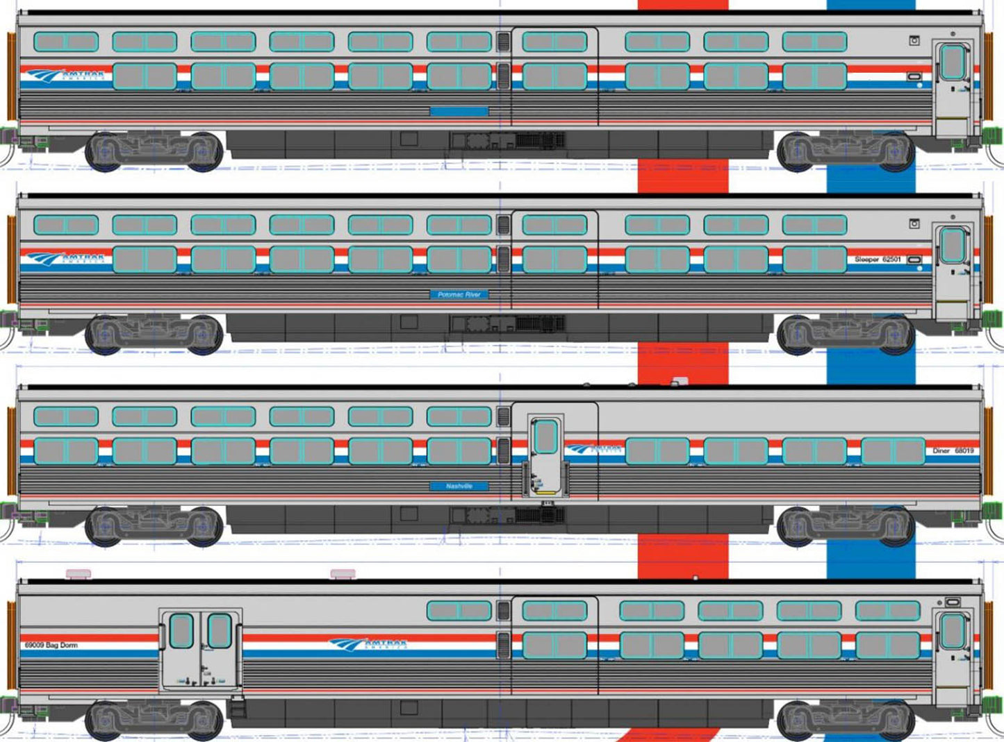 Kato Viewliner II Coach Set (4) Amtrak PhIII K106-8004 N Gauge