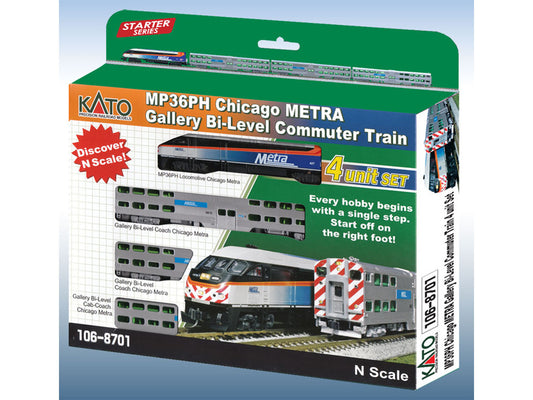 Kato MP36PH Chicago Metra Bi-Level Car Train Pack (DCC-Sound) K106-8701-S Gauge