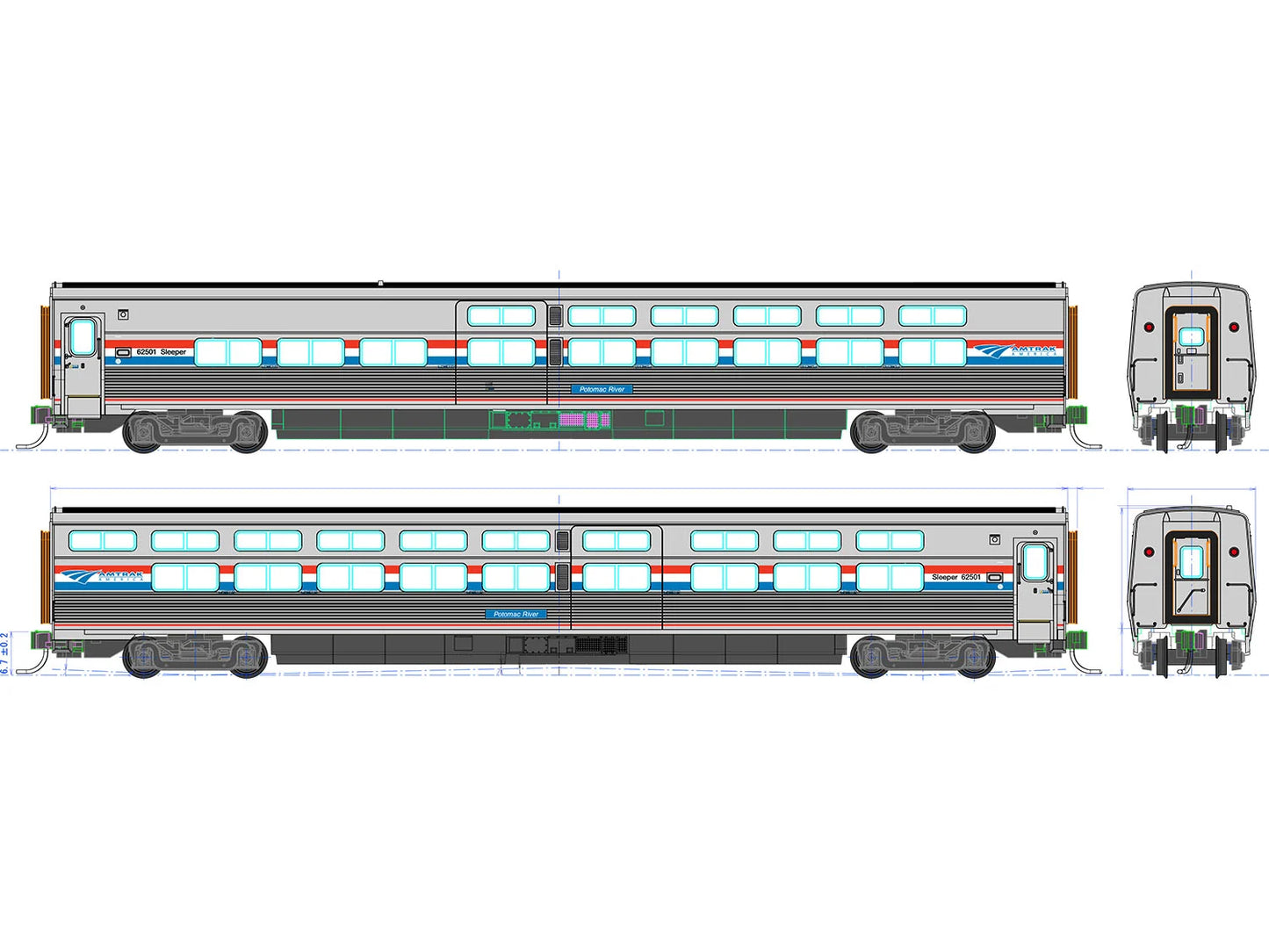Kato Viewliner II Sleeper Amtrak PhIII 62501 Potomac River K35-6221 HO Gauge