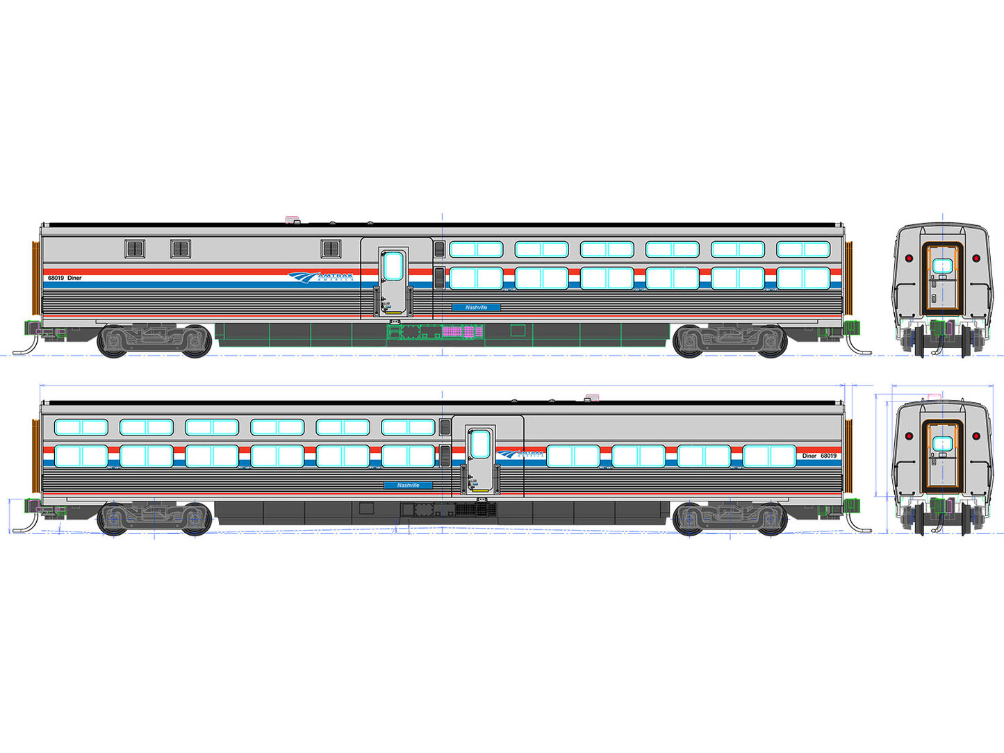Kato Viewliner II Diner Amtrak PhIII 68012 Harrisburg K35-6231 HO Gauge