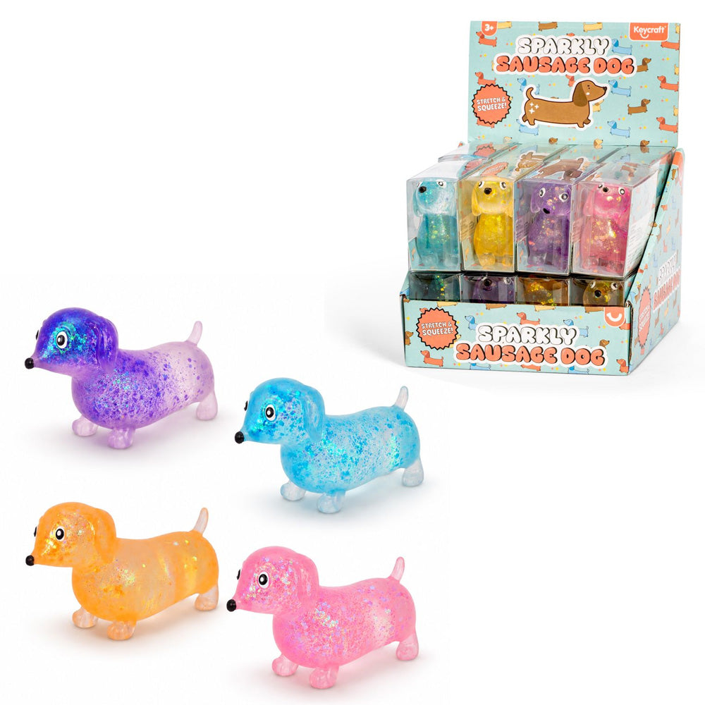 Sparkly Squishy Sausage Dog Sensory Toy Keycraft (Assorted)
