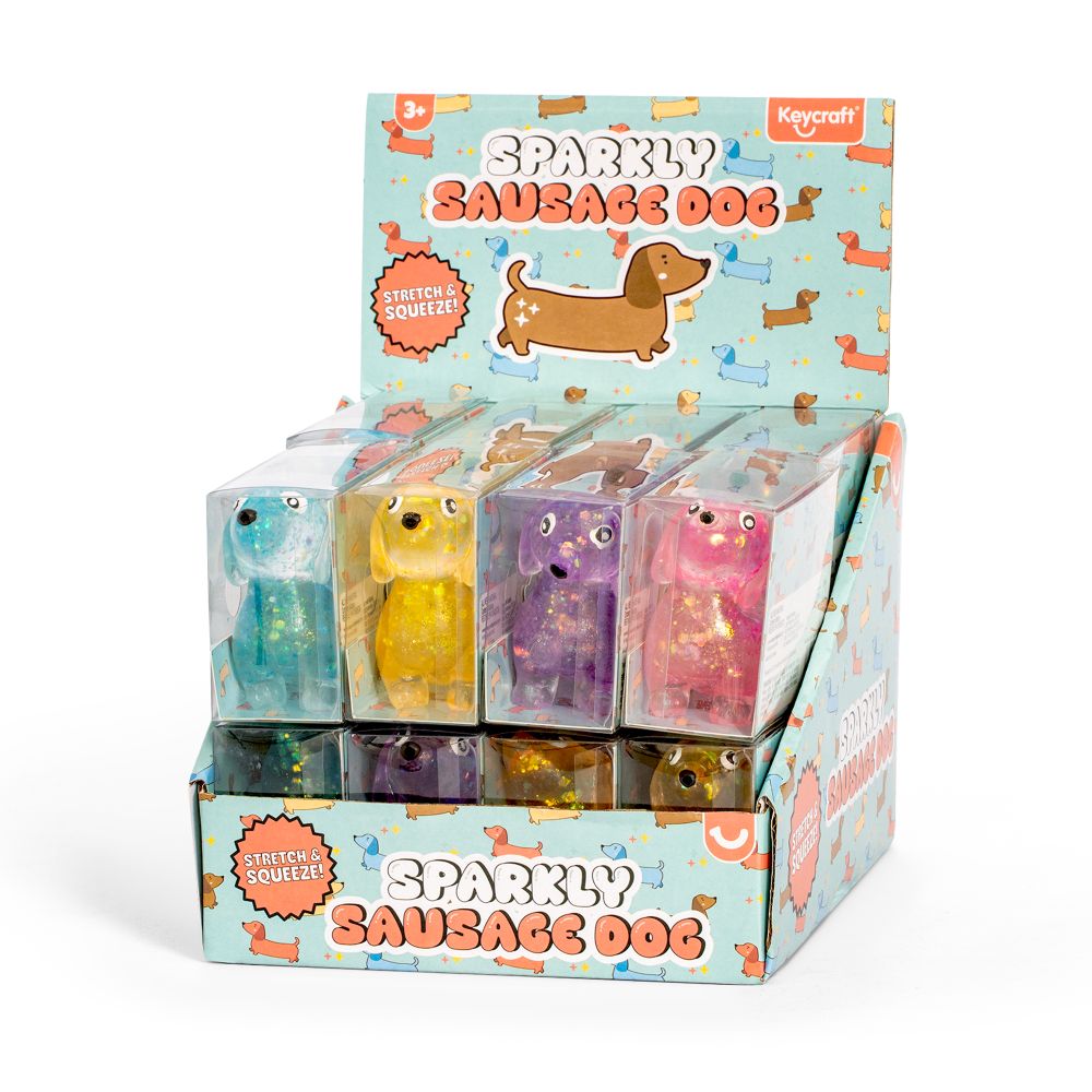 Sparkly Squishy Sausage Dog Sensory Toy Keycraft (Assorted)