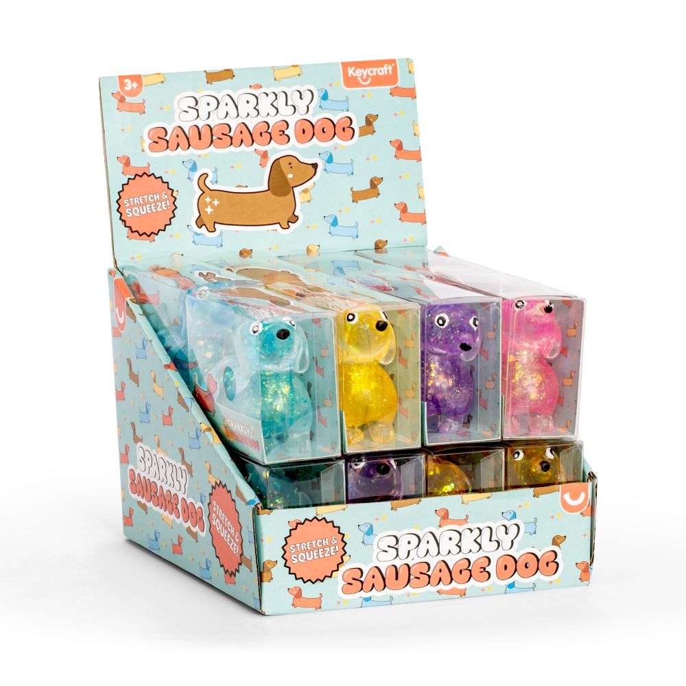 Sparkly Squishy Sausage Dog Sensory Toy Keycraft (Assorted)