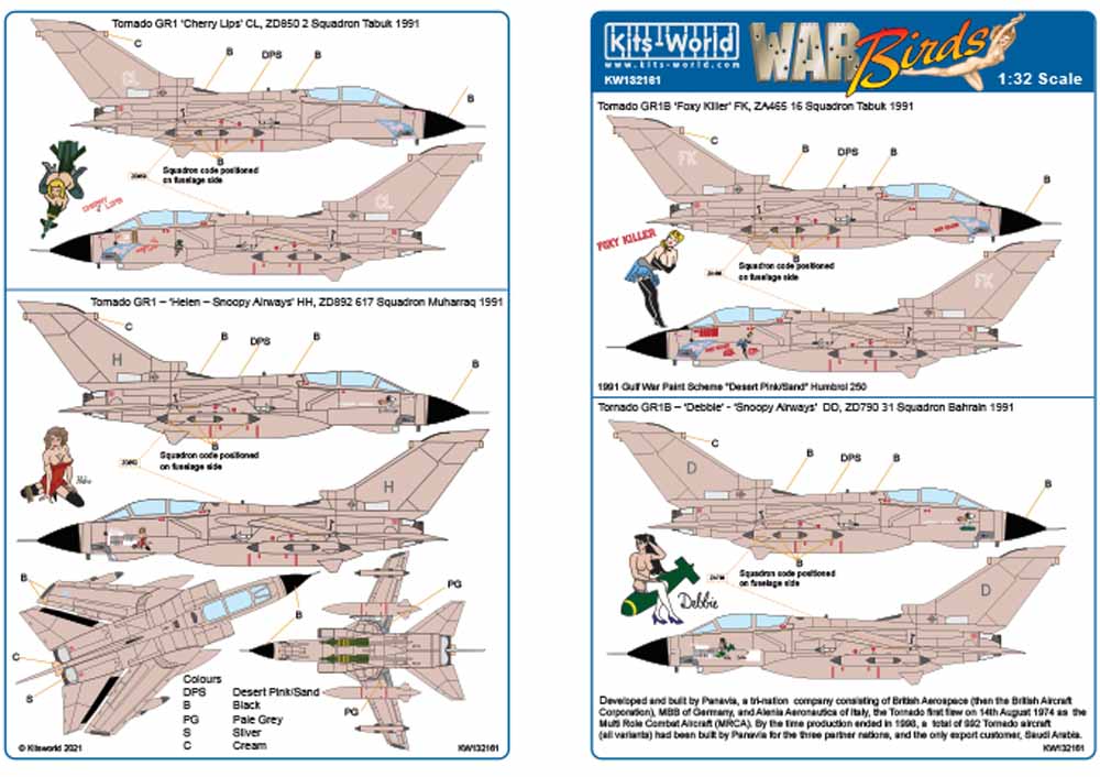 Kits World 132161 Aircraft Decals 1:32 Desert Storm Tornados GR1