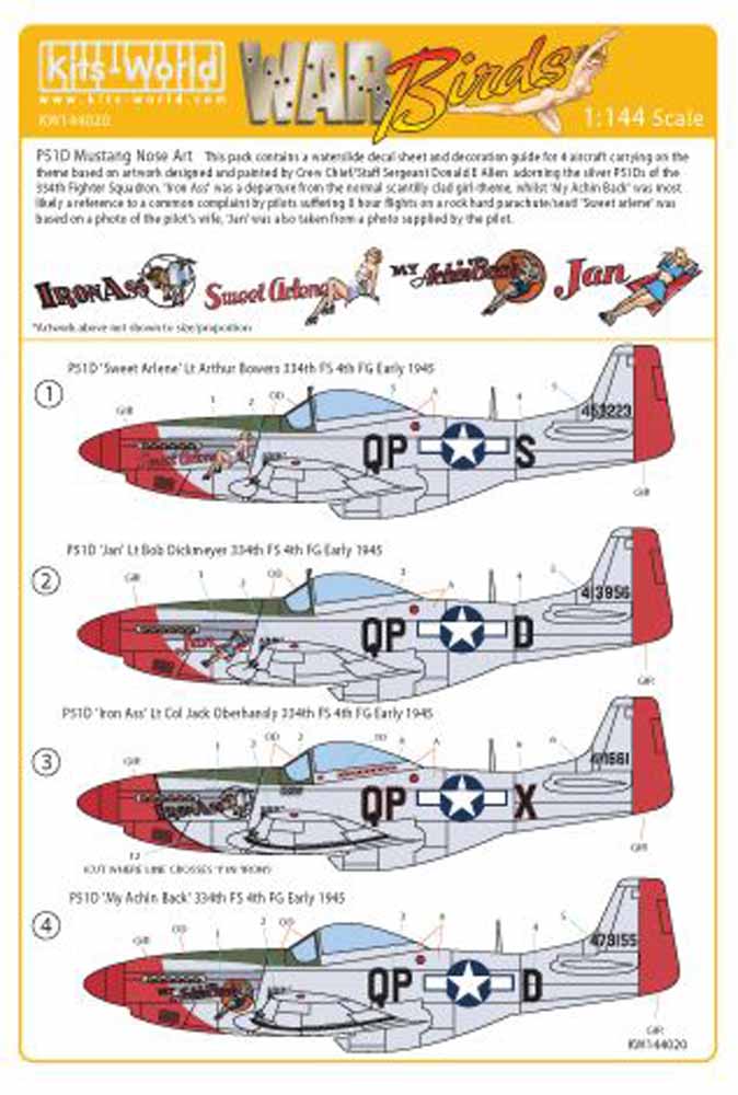 Kits World 144020 Aircraft Decals 1:144 North-American P-51D Mustang - 'Sweet Ar