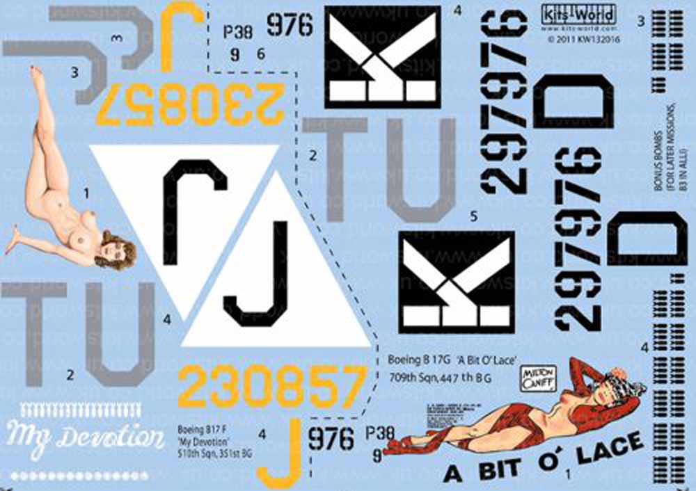 Kits World 132016 Aircraft Decals 1:32 Boeing B-17F/B-17G Flying Fortress 'My De