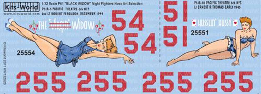 Kits World 132020 Aircraft Decals 1:32 Northrop P-61B 'Black Widow' (2) 25554 'T