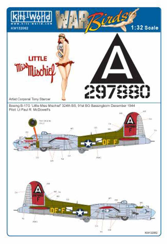 Kits World 132062 Aircraft Decals 1:32 Boeing B-17G Flying Fortress 42-97880 DF-