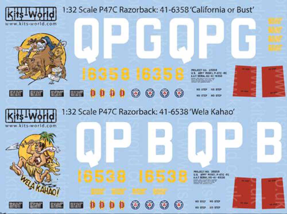 Kits World 132076 Aircraft Decals 1:32 Republic P-47C Thunderbolt 'Razorback' 41
