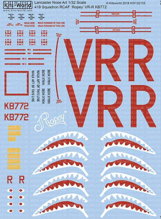 Kits World 132133 Aircraft Decals 1:32 Avro Lancaster B Mk.X KB772 VR-R 'Ropey'